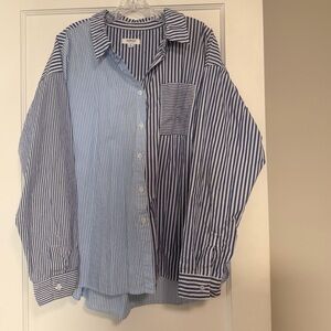 Light and Navy Blue Striped Button Up Shirt